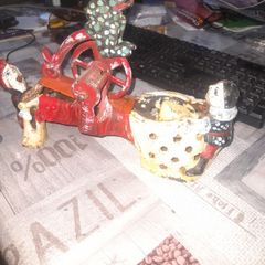 Antique Cast Iron Professor Pug Frogs Great Bicycle Feat Mechanical Bank