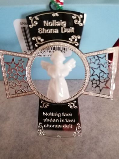 Newbridge Silver hanging Cross with Porcelain Angel