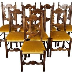 Chair 8 Textile Walnut Wood Wrought Iron
