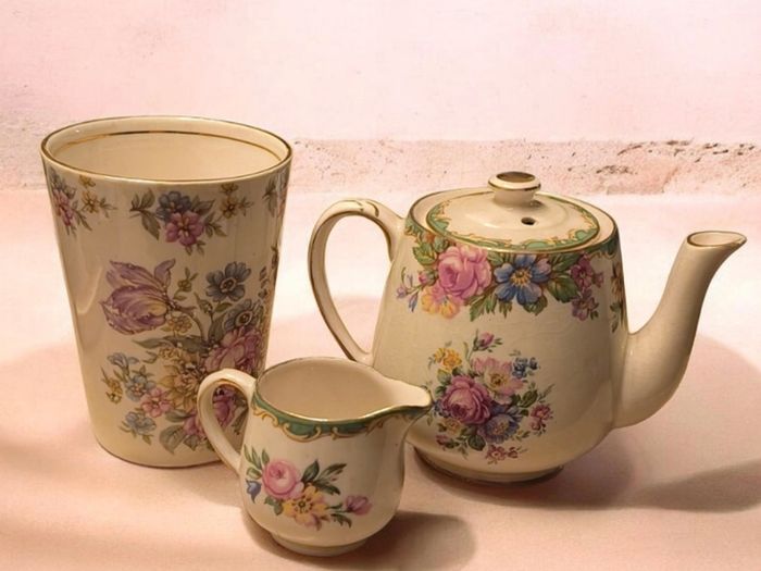 Vintage James Kent Windsor Floral Ceramic Set Teapot Creamer Vase Made in England