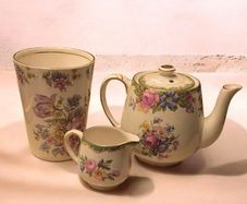 Vintage James Kent Windsor Floral Ceramic Set Teapot Creamer Vase Made in England