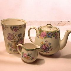 Vintage James Kent Windsor Floral Ceramic Set Teapot Creamer Vase Made in England