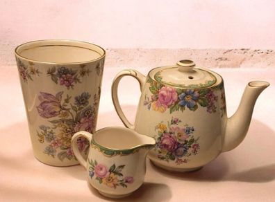 Vintage James Kent Windsor Floral Ceramic Set Teapot Creamer Vase Made in England
