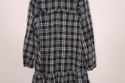 Nobody's Child Black White Plaid Checkered Ruffle High Neck Long Sleeve Mini Dress 10UK/38EU