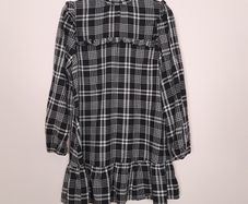 Nobody's Child Black White Plaid Checkered Ruffle High Neck Long Sleeve Mini Dress 10UK/38EU