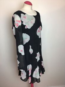 Dark grey floral knee length tea dress size L Uk 14 BNWTS postage included