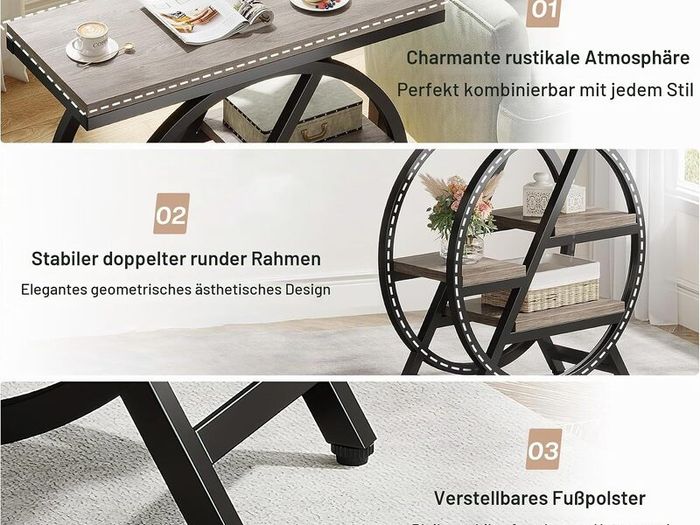 Industrial Side Table 3-Tier Narrow Side Table with Storage Space Metal Frame