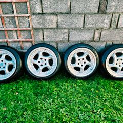 R18 5x112 Porsche Twist replica alloy wheels staggered with tyres