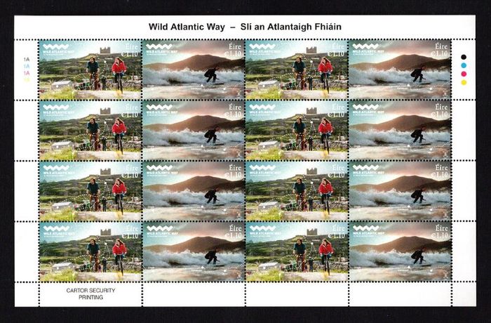 2016 Ireland Wild Atlantic Way Commemorative Stamp Sheetlet Plate 1A1A1A1A Mint Never Hinged (MNH)