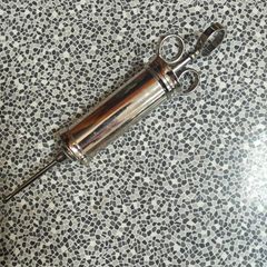 Vintage stainless chrome medical device  "Fannin Dublin" ear syringe  horror prop