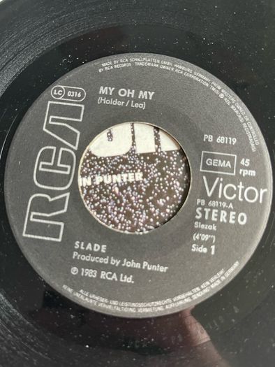 Slade. My oh my picture sleeve vinyl record single in vg+ condition
