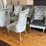 x6 Luxury Plush Silvery Grey Crushed Velvet Dining Chairs with Knocker and Chrome Legs Image 2