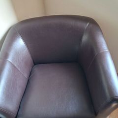 2 chocolate faux leather armchairs