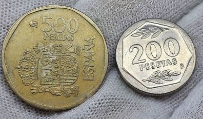 Spain 500 200 Pesetas Coin Lot 1988 1989