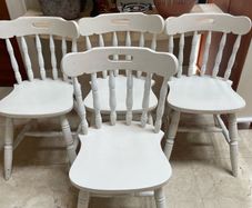 4 x Very Solid White Wooden Kitchen Dining Chairs - Can Deliver