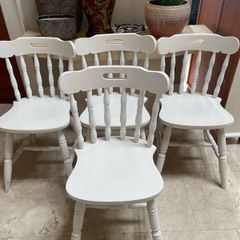 4 x Very Solid White Wooden Kitchen Dining Chairs - Can Deliver