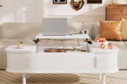 Coffee Table with Lift Top - Wooden Modern Centre Table with Unique Textured &amp; Hidden Storage, for Living Room, Bedroom, Small Space, Home Office
