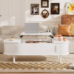 Coffee Table with Lift Top - Wooden Modern Centre Table with Unique Textured & Hidden Storage, for Living Room, Bedroom, Small Space, Home Office