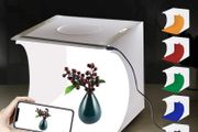 Mini Photo Studio Box, 20cm Portable Light box Tent Kit, White Folding Lighting Softbox with 20 LED Lights + 6 Backdrops for Product Display