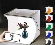 Mini Photo Studio Box, 20cm Portable Light box Tent Kit, White Folding Lighting Softbox with 20 LED Lights + 6 Backdrops for Product Display