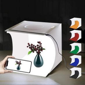 Mini Photo Studio Box, 20cm Portable Light box Tent Kit, White Folding Lighting Softbox with 20 LED Lights + 6 Backdrops for Product Display