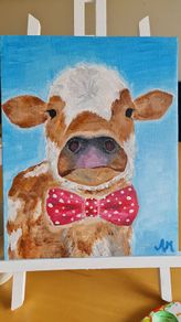 Cow with a bow - original acrylic painting on canvas