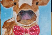 Cow with a bow - original acrylic painting on canvas