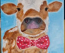 Cow with a bow - original acrylic painting on canvas
