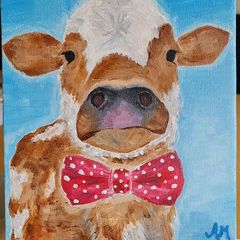 Cow with a bow - original acrylic painting on canvas
