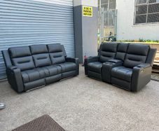 Titan Dark Grey Leather Wireless Charging Recliner Sofa