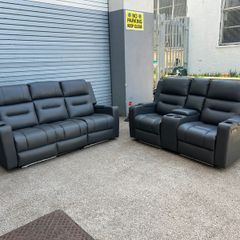 Titan Dark Grey Leather Wireless Charging Recliner Sofa