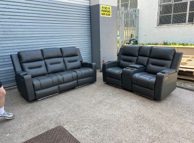 Titan Dark Grey Leather Wireless Charging Recliner Sofa