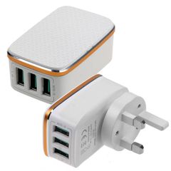 2 X Quick Charger USB Wall Charger Power Adapter US/UK Plug 3 Ports + Gift (3F Micro USB Charger Cable) (Brand New/Warranty)