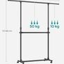 SALE | Double Clothes Rail, Clothing Rack with Extendable Top Rail, Clothes Rail on Wheels, 113-180 cm Height Adjustable Clothes Rack, Adjustable Middle Rail, Black Image 6
