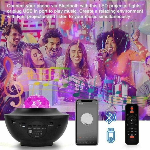 LED Galaxy Ocean Wave Star Projector Night Light Bluetooth Music Speaker Party