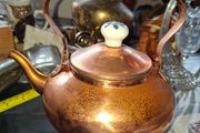 Copper Kettle features a white Porcelain Handle and matching lid knob, Postage Available or Collection
