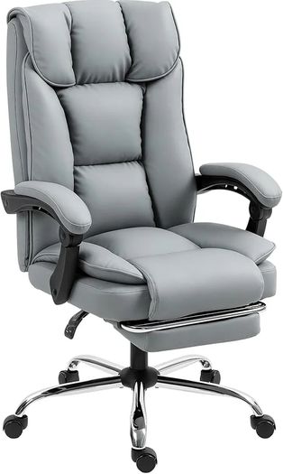 Office Chair with Footrest, Pet-Friendly Leather Reclining Ergonomic Computer Desk Chair with Double-Layer Padding, Upholstered Swivel Recliner for Home Office, Working, Black