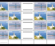 1997 Ireland Lighthouse 32p Se-tenant Commemorative Stamps (The Baily, Tabert) Gutter Pairs Block Mint Never Hinged (MNH).
