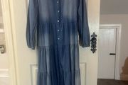 Susy Mix Soft Light Denim Tiered Dress - Size Medium / Size 12