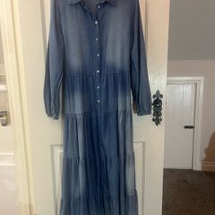 Susy Mix Soft Light Denim Tiered Dress - Size Medium / Size 12