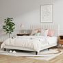4ft6 Double Bed Frame, Upholstered Platform Bed with Adjustable Velvet Headboard, Sturdy Wooden Slats, Silent Design, No Spring Mattress Required, Easy Assembly Beige,Double Image 7