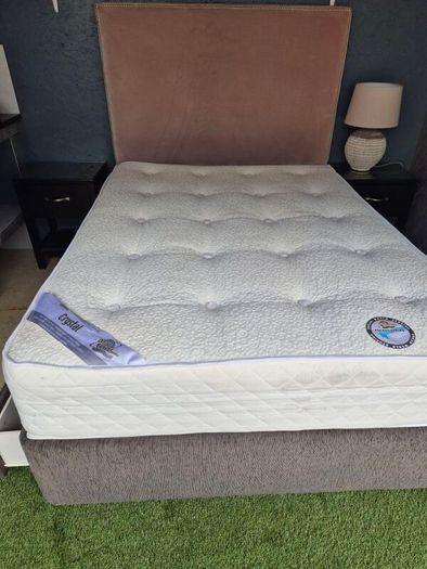 Bed frame, mattress, headboard, 2 night stands and lamp