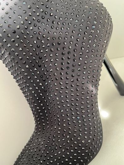 High-heel Dressy Ankle Boots With Sparkly Rhinestones Sequins Jet Black. In Excellent Condition Size Eu 39 Uk 6.   With original protective bag.