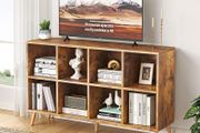 2 Tier Retro Bookcase with Legs 8 Cube Bookshelf 120cm Wood Bookshelves Storage Organizer Shelf, Freestanding