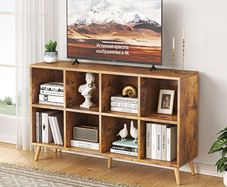 2 Tier Retro Bookcase with Legs 8 Cube Bookshelf 120cm Wood Bookshelves Storage Organizer Shelf, Freestanding