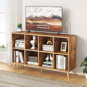 2 Tier Retro Bookcase with Legs 8 Cube Bookshelf 120cm Wood Bookshelves Storage Organizer Shelf, Freestanding