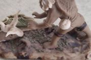 Vintage Mudmen Chinese Man Bird Clam Miniature Clay Figurine Asian 2" high