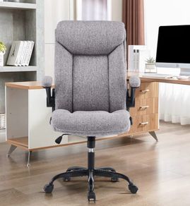 Office Chair for Home Office, Ergonomic Heavy Duty Desk Chair with Flip-up Arms & Lumbar Support, Comfortable Padded Swivel Computer Chair for Bedroom Study, 150KG Capacity, Grey
