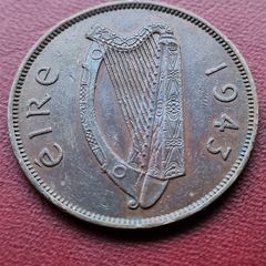 Ireland 1943 1 penny excellent bronze coin