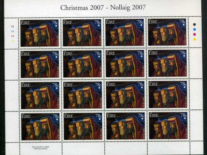 2007 Ireland Christmas Commemorative Stamp Sheetlets Plate 1B1B1B1B Mint Never Hinged (MNH)